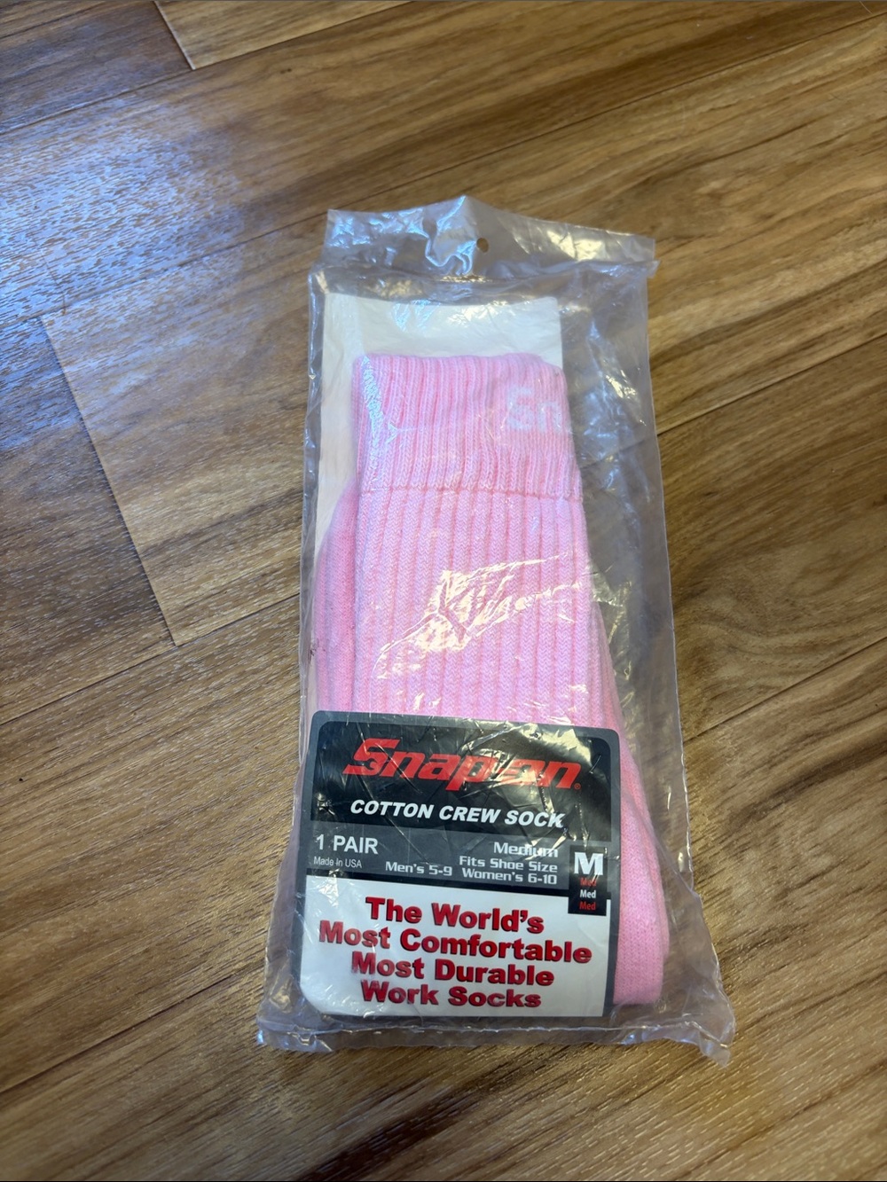 Snap-on Pink Cotton Crew Socks- Medium